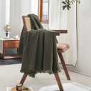FOSSA Muslin Blanket with Fringe - 4-Layer 100% Cotton Gauze Super Soft & Breathable Throw -Lightweight Decorative Cooling Blanket for Bed, Sofa, Office (Olive Green, Throw (60" 50"))