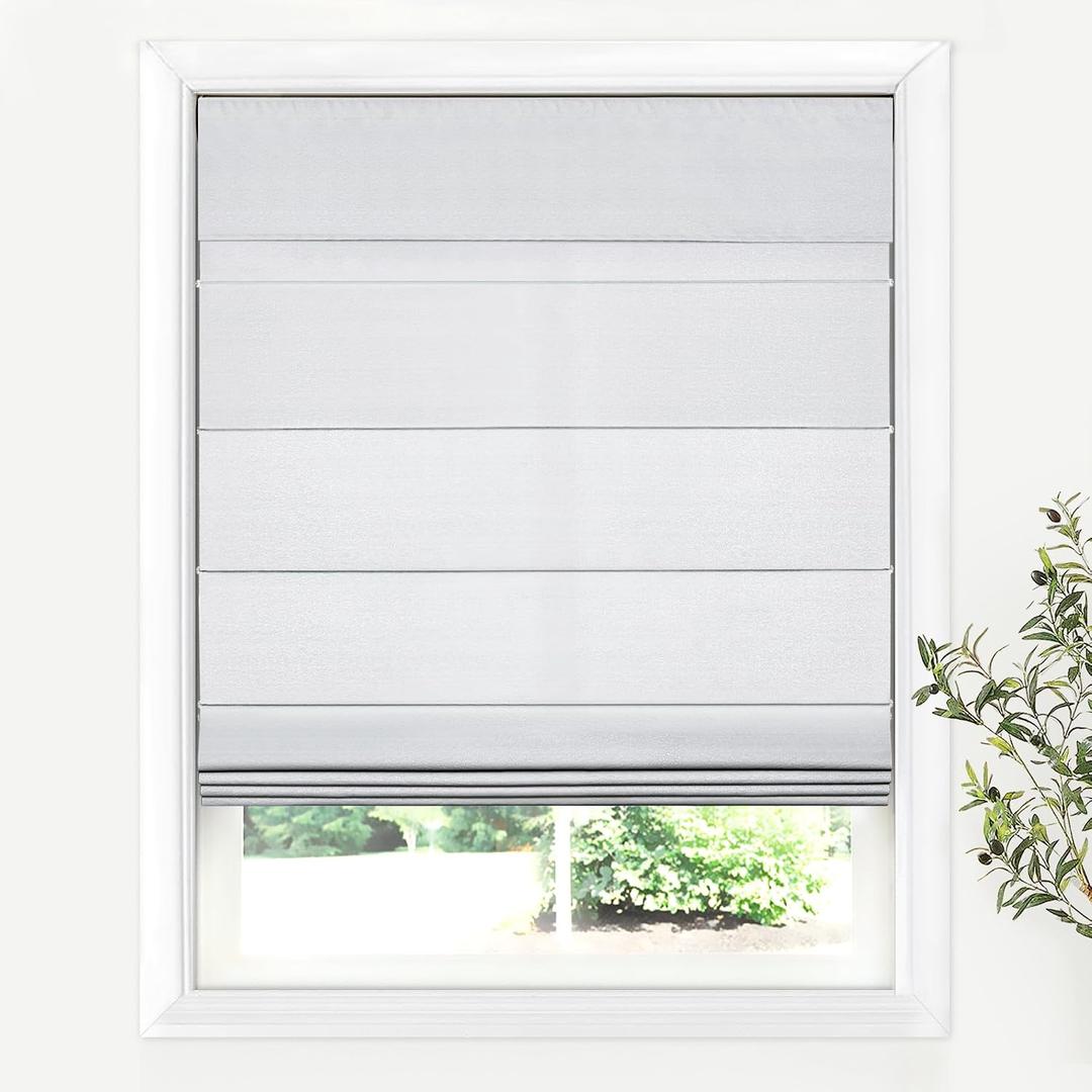 LazBlinds Cordless Roman Shades for Windows, Light Filtering Thermal Insulated Window Blinds, Lightweight Fabric Blinds for Indoor Windows, 27" W x 60" H, Light Grey