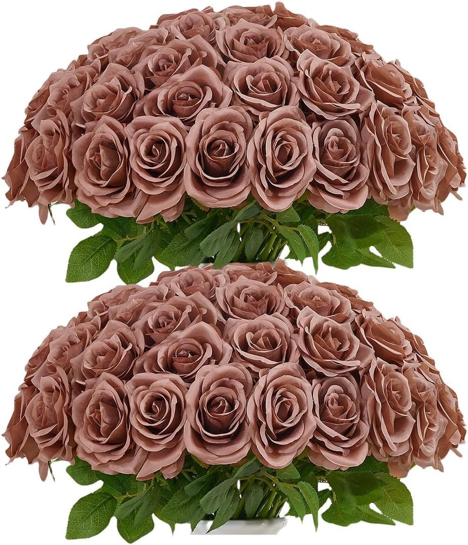50pcs Dusty Roses Artificial Flowers Bulk,Fake Roses Silk Flower with Stems Realistic Flowers for Wedding Centerpiece Home Party Decor