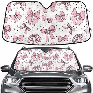 Cute Bows Pink Windshield Sun Shade for Car Auto SUV Truck Foldable Front Window Sunshade Sun Visor Protector Block UV Rays Reflect Heat, 55" x 28"