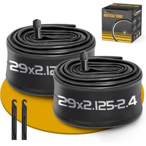 2 Pack 29 Inch Bike Tube, 29" Bicycle Tube for 29 x 2.125/2.2/2.25/2.3/2.35/2.4 Bike Tire, Butyl Rubber Inner Tube with 2 Tire Levers for Mountain MTB Bike