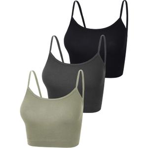 Boao 3 Pcs Crop Camisole Top Spaghetti Strap Tank Sleeveless Crop Tank Top for Women Sports (Large, Black, Deep Grey, Green)
