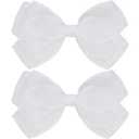 Large Big 6 Inch Organza Double Hair Bow Clip Party Alligator Mesh Hair Accessories for Women Teens Girls Kids 2 Pcs (White)