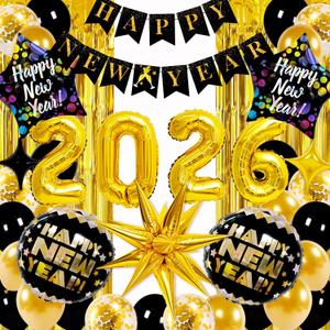 2026 New Years Decorations Kit, Happy New Year Balloon 2026 New Years Eve Party Supplies 2026 Set with 2026 Balloons,Happy New Year Banner, Explosion Balloons for New Year's Decorations 2026
