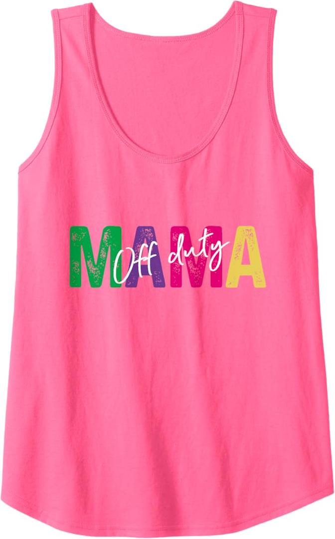 Womens Funny retro vintage mom mama off duty mothers day women Tank Top (M, Pink)
