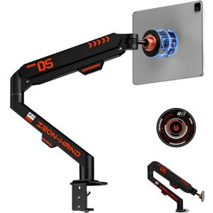 Magnetic Tablet Stand, Adjustable Desk Mount for iPad & All Tablets, 360 Rotating Foldable Arm with Gas Spring, Heavy Duty Aluminum, for Home Office, Kitchen, Bedside, Studio, Black