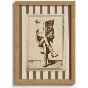 Framed Vintage Cowgirl Funny Bathroom Canvas Wall Art, Retro Stamp Style Western Rustic Wall Decor, Beige Brown Cowboy Boots Picture for Bathroom Laundry Room Bedroom Farmhouse Home Decoration, 24"L x 16"W