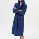 SIORO Mens Hooded Terry Cloth Robe, Big and Tall Bathrobe, Full Length Cotton & Absorbent Robe for Spa, Shower & Sleepwear (Blue, L)