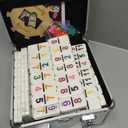 Queensell Mexican Train Dominoes Set Double 15 with Numbers - Dominoes Set for Adults and Family 136 Tiles, 9 Trains, Wooden Hub, 8 Tile Holders, Aluminum Case (D15 Numbers + 8 Holders)