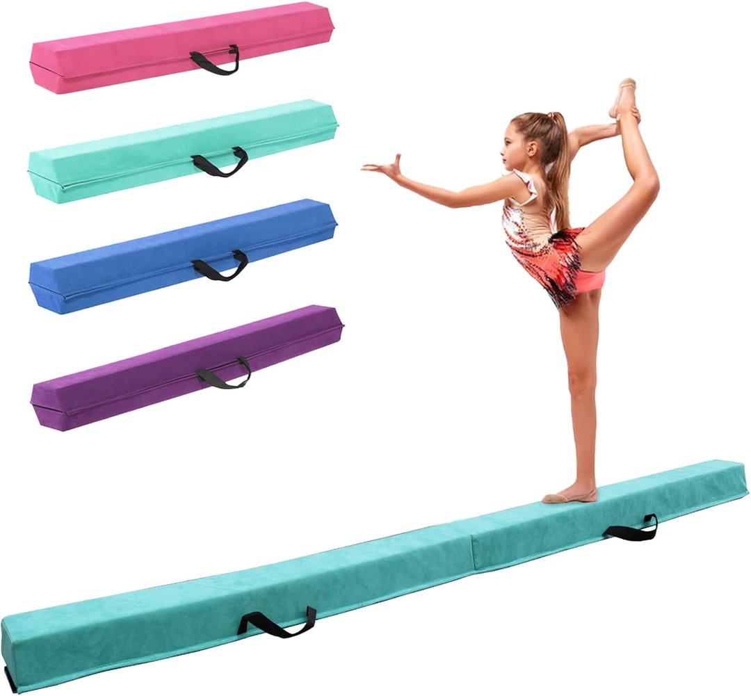 FBSPORT 8ft/9ft/9.5ft Balance Beam Folding Gymnastics Beam Foam Balance Floor Beam Equipment for Kids Adults, Suede Cover Anti Slip Base with Carry Bag for Home School Gym Training