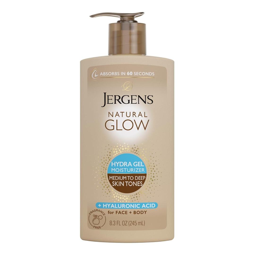 Jergens Natural Glow Hydra Gel Moisturizer, Hyaluronic Acid Tanning Lotion, Hydrating Tanning Gel, Fragrance-Free Self Tanner, 8.3 Fl Oz (White)