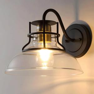 YUESHUN Farmhouse Wall Sconces,Gooseneck Barn Light,Gold and Black Wall Sconce,Vintage Wall Lamp with Clear Glass Shade,for Bathroom Porch Kitchen Living Room (1 Pack)