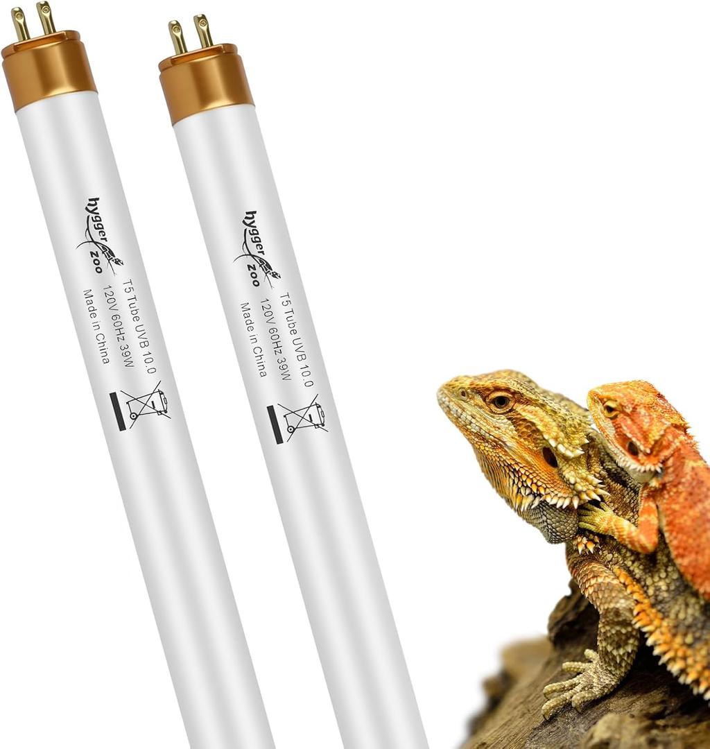 UVB Light for Reptiles Bearded Dragon, 2 Pack T5 UVB Reptile Light UVB Bulb 10.0 39W UVA UVB Reptile Light Bulb Terrarium Light Lamp Tube for Turtle Chameleon Leopard Gecko Snake Tank, 34 Inch