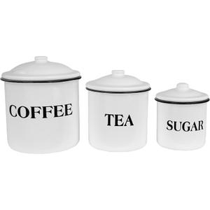 Creative Co-Op Metal Containers with Lids, Coffee, Tea, Sugar (Set of 3 Sizes/Designs)