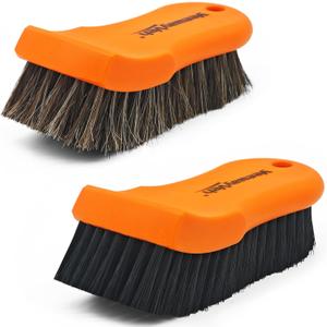 2PCS Leather Cleaning Brush, Horse Hair Brush for Car Leather Seat, Fabric, Shoes and Furniture, Soft Detailing Brush for Carpets, Seat Belts and Car Interior (Orange)