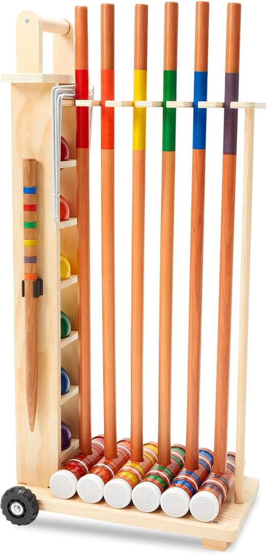 6 Player 32 inch Croquet Set for Adults with Wooden Stand, Wooden Rubber Mallets, Upgraded Resin Colored Balls and Steel Wicket for Family & Friends, Great for Outdoor Lawn, Backyard Park