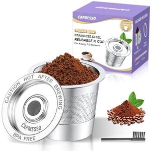 CAPMESSO Reusable K Cups for Keurig 1.0: Stainless Steel Reusable Coffee Pods - Dual-Mesh Refillable Coffee Filter for Richer Coffee NO Grit - for Keurig Coffee Maker K-Express K-Elite K-Mini (1 Pack)