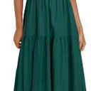 Women's Summer Deep V Neck Puff Short Sleeve Tiered Maxi Dress Flowy A Line Long Dresses (Green, L)
