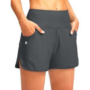 G Gradual Women's 3" High Waisted Swim Board Shorts with Pockets Quick Dry Swimsuit Bottoms Bathing Suit for Women with Liner (Medium)