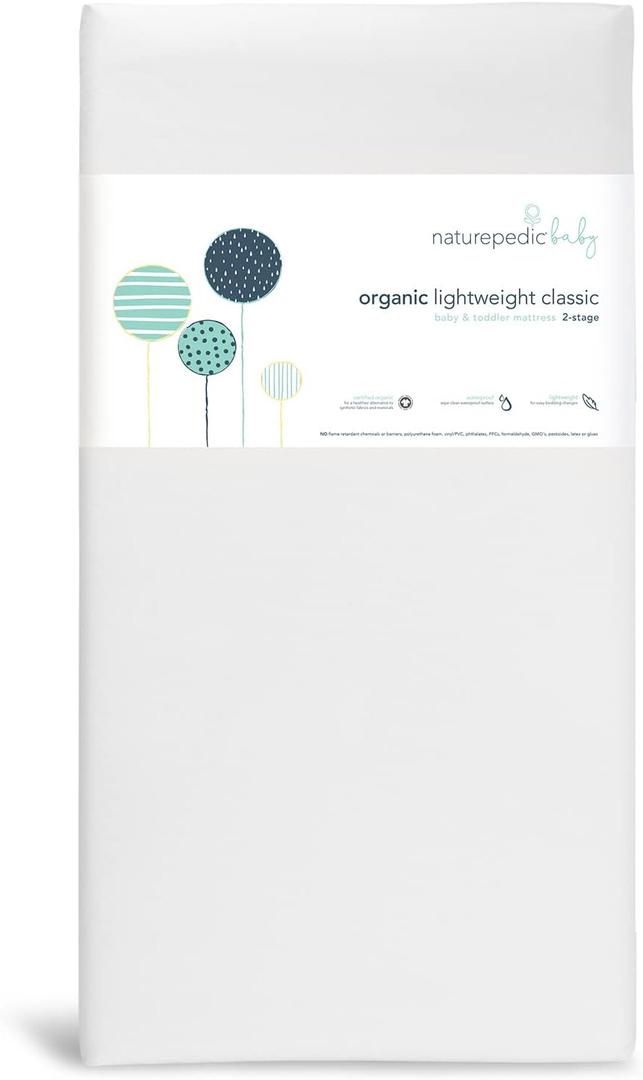 Naturepedic Organic Baby Crib Mattress - 2-Stage Lightweight Infant & Toddler Mattress - Waterproof Bed Mattress for Crib - Non-Toxic for Baby and Toddler Bed - 52" x 28