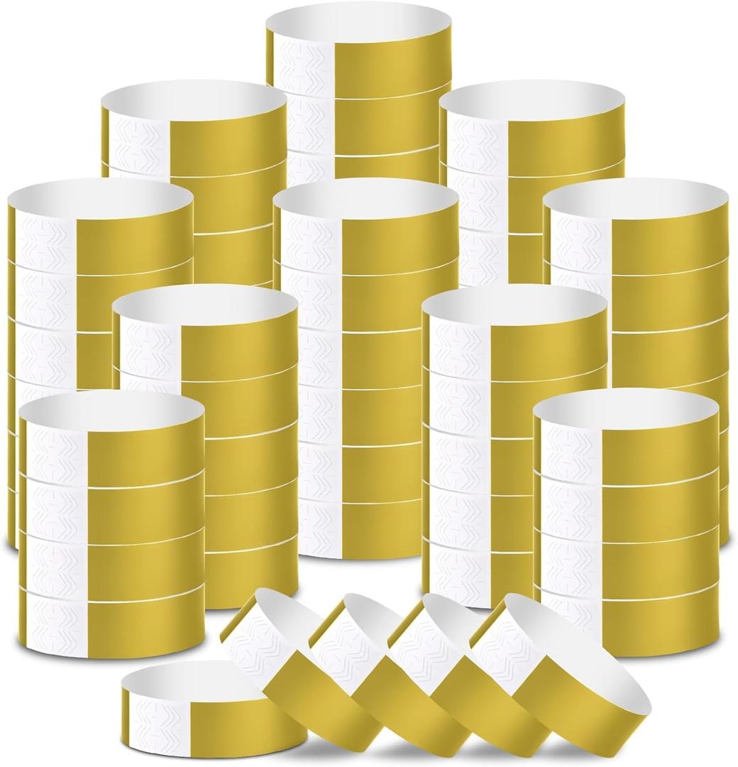 2000 Pcs Paper Wristbands for Events Waterproof Neon Gold Wrist Bands Adhesive Concert Identification Wristbands Hand Bands for Events(Gold)
