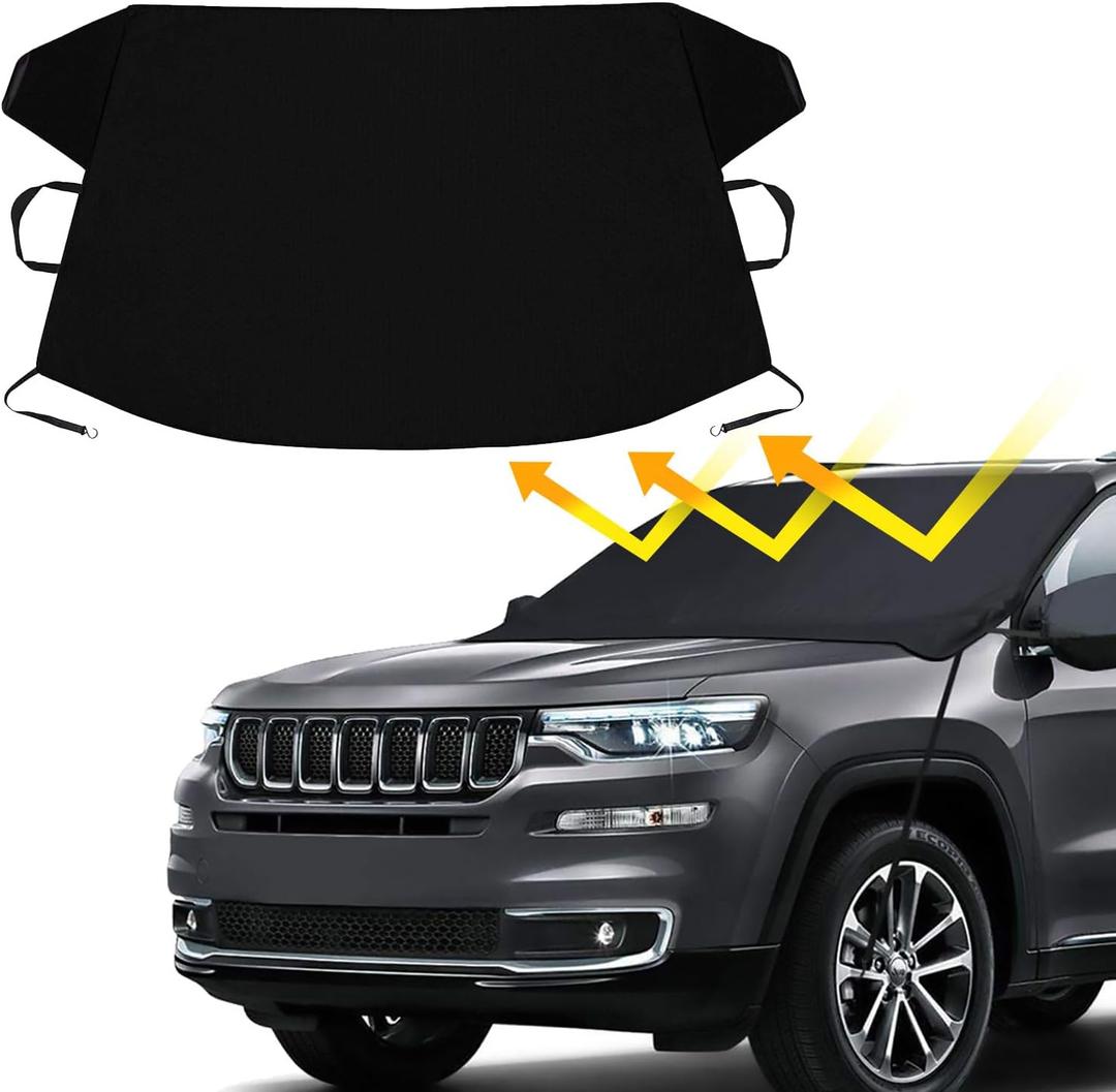 Car Windshield Cover Large Enhanced 600D Oxford Fabric Windshield Frost Cover for Ice and Snow Frost Waterproof Wiper Front Window Protects UV Sunshade Cover for Most Cars SUV Vans (75" x 42")