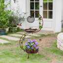 DREAMSOUL Solar Bird Bath with Solar Lantern, Vintage Copper Birdbath Flower Planter Metal Bird Bath for Outside Garden Yard