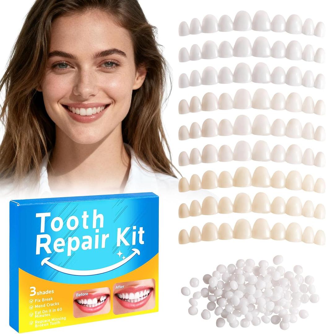 Temporary Tooth Repair Kit: Moldable Thermal Beads Replacement Kit Replace Missing or Broken Tooth Filling The Gap - Come with 3 Shades 10 Size