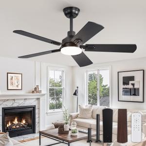 44" Ceiling Fans with Lights, Black Modern Ceiling Fan with Remote, Farmhouse Indoor Ceiling Fan with Dual Finish Blades, Quiet & Strong Motor, Bright LED Light. (44 Inch)