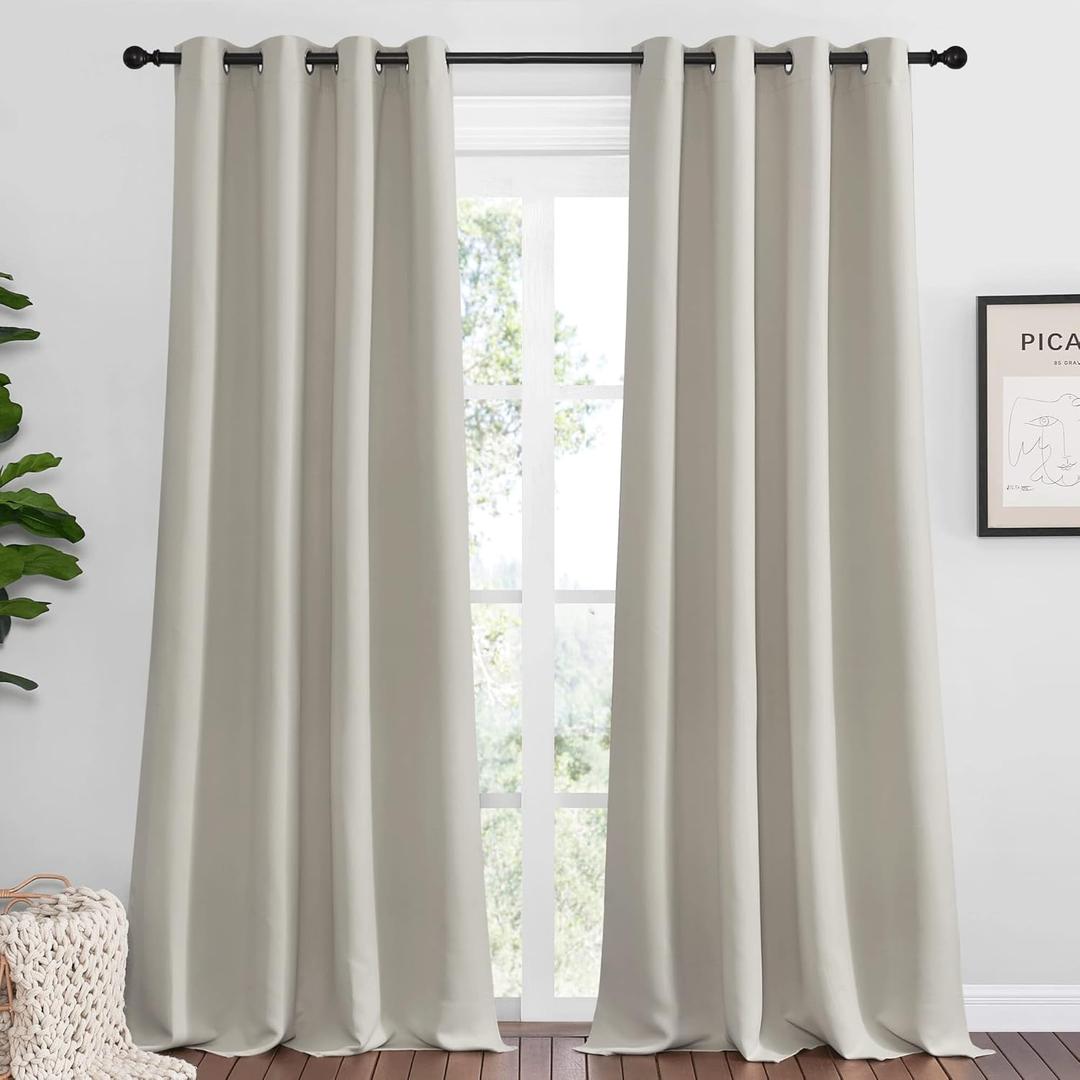 NICETOWN Natural Room Darkening Curtains 108" Long for Boho Farmhouse Home Decoration, 55" Wide, Set of 2, Window Treatment Total Privacy Drape Panels for Bedroom Living Room