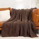 PHF Chenille Waffle Knit Blanket Twin Size- Plush Warm & Cozy 60" x 80" Ultra Soft Blanket- Chunky Fluffy Waffle Bedding for Home Decor - Cocoa Brown