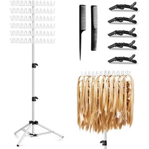 Braiding Hair Rack Height Adjustable 144 Pegs Braiding Rack Hair Extension Holder with Hair Braiding Tools Hair Divider Rack for Braiding Hair Separator Stand - White
