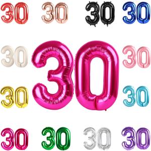 30 Balloon Number, Hot Pink Number 30th Birthday Balloons 40 Inch, 30 Years Old Hot Pink Birthday Decorations for Men Women, 30th Anniversary Decorations