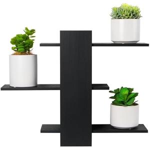 Aja Flames 3-Tiered Wooden Wall Plant Shelf - Rotating Plant Wall Shelf - Space Saving - Walnut