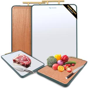 Double-Sided Stainless Steel & Wood Cutting Board  15.7 x 10.6 Chopping Board  Non-Slip, Dishwasher Safe, Knife Friendly  No Odor, Easy Clean