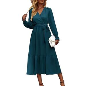 PRETTYGARDEN Women's Floral Boho Dress Fall Long Sleeve Wrap V Neck Ruffle Flowy Maxi Spring Wedding Guest Vacation Dresses Size XL