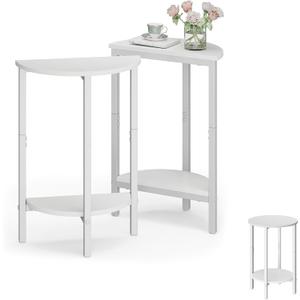 Vagusicc Side Table, Small Round End Table, Set of 2 Half Round Side Table Half Moon Tables, Circle Table Small Coffee Accent Table for Living Room, Thin Sofa Table Narrow Entryway Table, White
