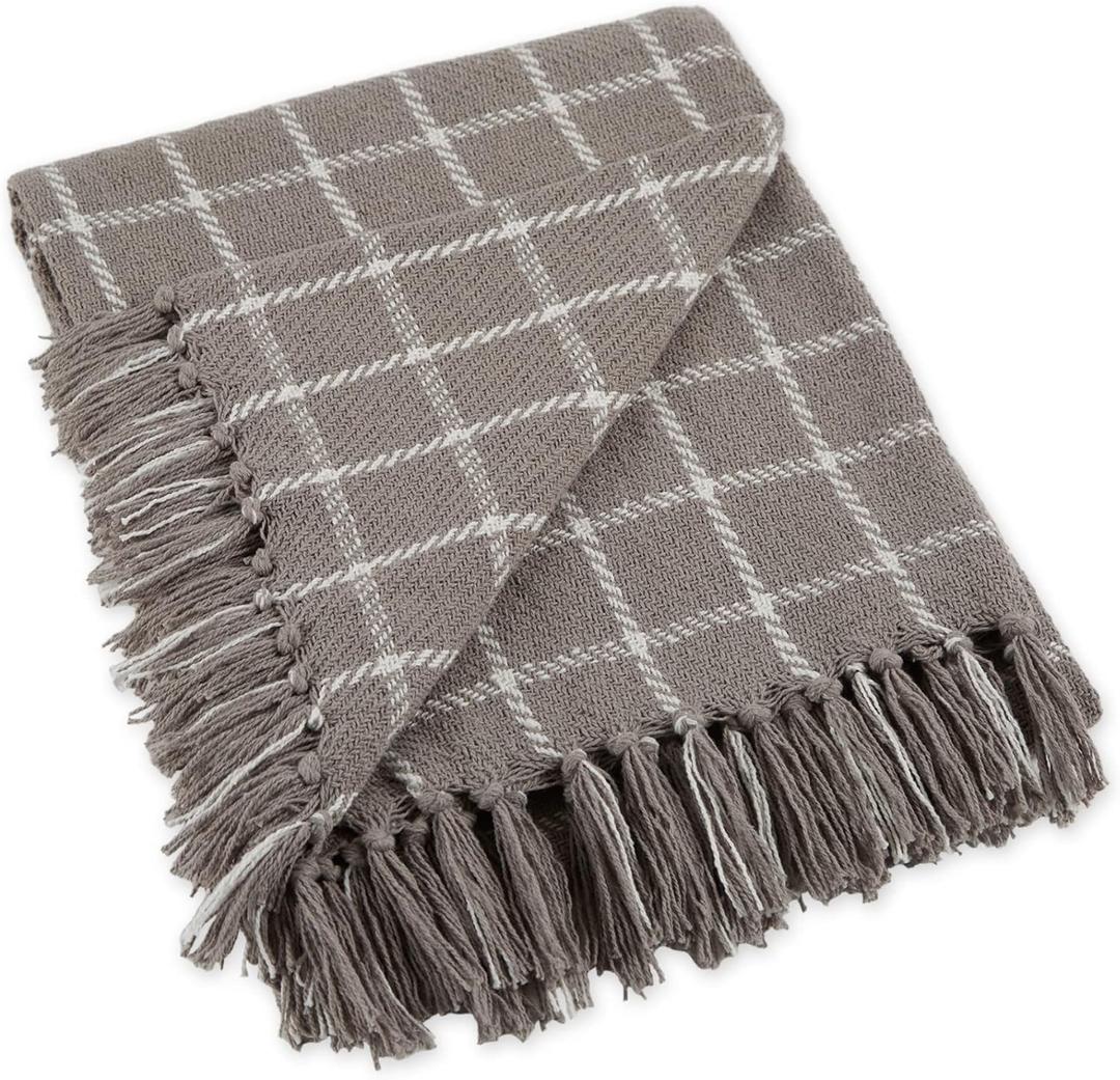 DII Transitional Checked Plaid Woven Throw, 50x60, Gray