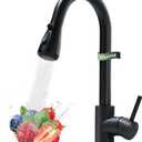 Black Kitchen Faucet with Pull Down Sprayer, VFAUOSIT Industrial Commercial Stainless Steel Single Handle Single Hole 3 Hole RV Laundry Pull Down Pull Out Gooseneck Kitchen Sink Faucets Matte Black