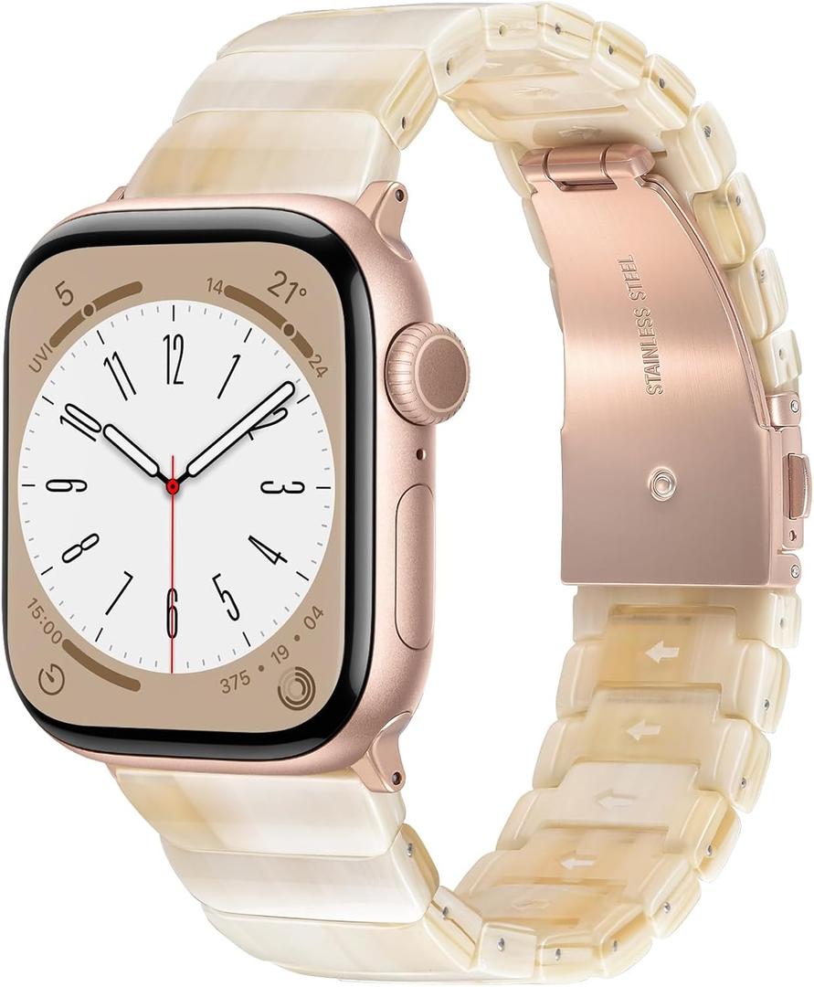 V.R.HOPE Apple Watch Band for Series 11/10/9/8/7 38mm 40mm 41mm 42mm Fashion Lightweight Resin Dressy Strap for Women Bracelet Compatible with iWatch Series 6/5/4/3/2/1/SE (Beige)