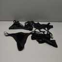 popiv Women's Sexy Lingerie Set with Garter Belt Matching Bra and Panty Lingeries Sets 4 Piece (Velvet Black) Sma