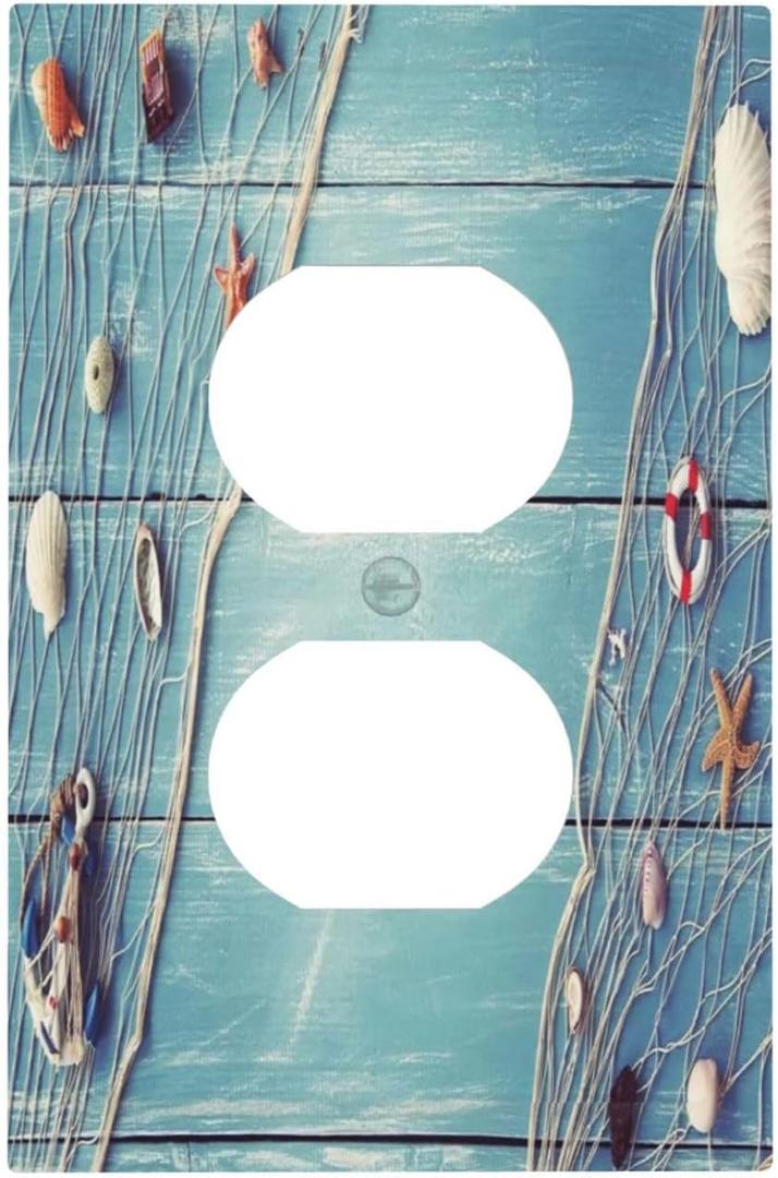 Decorative Switch Plate Covers Turquoise Blue Wood Board Nautical Starfish Farmhouse 1 Gang Receptacle Duplex Wall Plate Light Switch Cover Single Dual Device Outlet Plate Electrical Faceplate