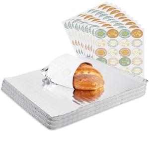 Roponan 12" x 14" Pre-Cut Insulated Sandwich Wrap Paper, 20 Pack Aluminum Foil Sheets for Wrapping Hamburger, Taco, Hot-dog and Burrito, Laminated with Paper, Grease-Resistant
