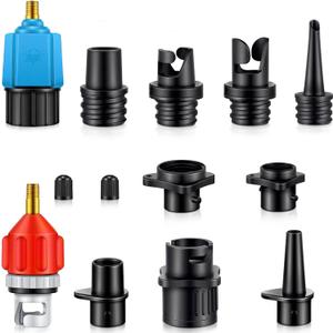 Treela Inflatable Air Pump Adaptor Compatible with SUP Inflatable Car Air Compressor Valve Adaptor with 9 Valve Nozzle for Paddle Board Boat (Orange, Blue)