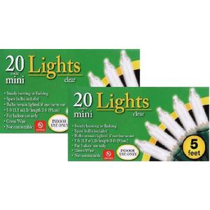 20 Count Mini Light 2 Pack - Clear, 5 Feet, Indoor, Incandescent, String Lights