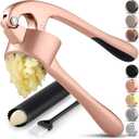 Zulay Kitchen Premium Garlic Press Set - Rust Proof Professional Garlic Mincer Tool - Easy-Squeeze, Easy-Clean with Soft Handle - Silicone Garlic Peeler & Brush (Rose Gold), Large