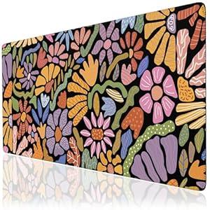 Anyshock Floral Desk Mat, XXL Mouse Pad, Computer Mats for Desktop, Smooth Gaming Mouse Pad Large, Full Desk Mousepad with Non Slip Rubber for Office Home Girly (Retro Abstract)