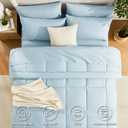 CozyLux Queen Comforter Set Light Blue, 7 Pieces Bed in a Bag, Blue Comforters Queen Size, All Season Bedding Sets with Stitch Quilted Comforter, Flat Sheet, Fitted Sheet, Pillowcases