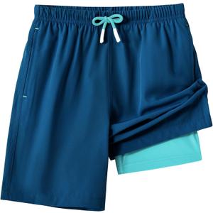 Boys Swim Trunks with Compression Liner Quick Dry Swim Shorts Stretch Kids Swimsuit Youth Beach Shorts with Pockets size 14-16