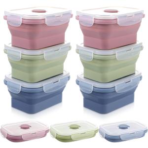 6 Pcs Silicone Food Containers 11.8 oz Collapsible Storage Containers with Airtight Lids Stacking Meal Prep Lunch Leftover Food fruits Storage Foldable Box for Freezer Microwave Dishwasher Safe